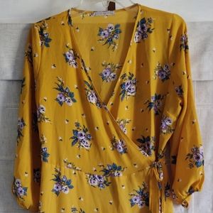 Golden yellow Active USA floral wrap dress- Spring/Summer, lightweight Size L